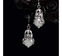 Inecklaced 925er Silber Ohrringe Damen, Weiße Jade Runde Perlen Lotus Ohrclip High-End Vintage Blume Ohrhaken Mit Box, Muttertagsgeschenk, Chinesische Art Ohrstecker Hypoallergenen Schmuck Zubehör