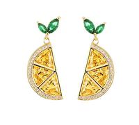 Inecklaced 925er Silber Ohrringe Damen, Zitrone Kristall Obst Ohrclips Temperament Elegante Halbrunde Anhänger Ohrnadel, Party Geschenk Hypoallergen Blei Kostenlose Ohrstecker Schmuck Zubehör