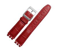INEOUT 17-mm-19-mm-Armband, Kompatibel Mit Swatch-Band, Echtes Kalbsleder-Uhrenarmband, Schwarz, Braun, Weiß, Wasserdicht (Color : Red silver buckle, Size : 19mm)