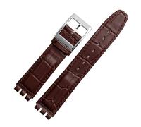 INEOUT 17-mm-19-mm-Armband, Kompatibel Mit Swatch-Band, Echtes Kalbsleder-Uhrenarmband, Schwarz, Braun, Weiß, Wasserdicht (Color : Brown silver buckle, Size : 17mm)