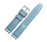 INEOUT 17-mm-19-mm-Armband, Kompatibel Mit Swatch-Band, Echtes Kalbsleder-Uhrenarmband, Schwarz, Braun, Weiß, Wasserdicht (Color : Sky blue silver, Size : 17mm)