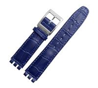 INEOUT 17-mm-19-mm-Armband, Kompatibel Mit Swatch-Band, Echtes Kalbsleder-Uhrenarmband, Schwarz, Braun, Weiß, Wasserdicht (Color : Royal blue silver, Size : 19mm)