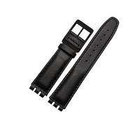 INEOUT Lederarmband wasserdicht kompatibel mit Swatch YIS415 / 414 1 7mm 19mm ersetzen Rindsleder Watch Band Concavo Convex Watch Armband Männer (Color : Black black buckle, Size : 17mm)