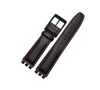 INEOUT Lederarmband wasserdicht kompatibel mit Swatch YIS415 / 414 1 7mm 19mm ersetzen Rindsleder Watch Band Concavo Convex Watch Armband Männer (Color : Black red BK, Size : 19mm)