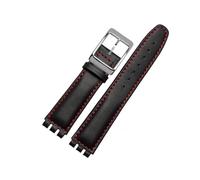 INEOUT Lederarmband wasserdicht kompatibel mit Swatch YIS415 / 414 1 7mm 19mm ersetzen Rindsleder Watch Band Concavo Convex Watch Armband Männer (Color : Black red SK, Size : 19mm)
