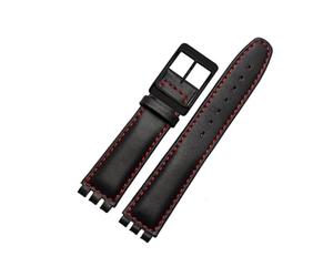 INEOUT Lederarmband wasserdicht kompatibel mit Swatch YIS415 / 414 1 7mm 19mm ersetzen Rindsleder Watch Band Concavo Convex Watch Armband Männer (Color : Black red BK, Size : 19mm)