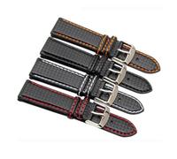 INEOUT Neue 18mm 20mm 21mm 22mm 23mm Durable Orange Nähte Kohlefaser Herren Schwarzes Echtes Leder mit Silberverschluss Uhrenarmband (Color : Black with white, Size : 22mm)