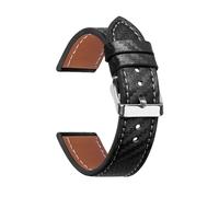 INEOUT Strukturiertes Lederarmband Aus Kohlefaser, Rindslederarmband, Weiches Herrenuhren-Zubehör, Armband 18 Mm, 20 Mm, 22 Mm, 24 Mm(Black-Silver,22mm)