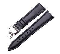 INEOUT Uhrenarmband Aus Echtem Leder, Braun, Schwarz, Glattes Rindsleder, Uhrenarmbänder, Armbandzubehör, Silberfarbene, Polierte Faltschließe(Black,20mm)