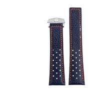 INEOUT Uhrenarmband aus echtem Leder for Herren, kompatibel mit Uhrenarmband CAW211M 211P CAW211R 211T, 22 mm, atmungsaktiv und weich(Blue-silver)