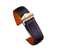INEOUT Uhrenarmband aus echtem Leder for Herren, kompatibel mit Uhrenarmband CAW211M 211P CAW211R 211T, 22 mm, atmungsaktiv und weich(Blue-rose gold)