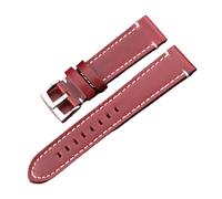 INEOUT Uhrenarmband Aus Echtem Leder, Handbuch, Männer, Dick, 7 Farben, 18 Mm, 20 Mm, 22 Mm, 24 Mm, Uhrenarmbänder, Edelstahlschnalle, Zubehör (Color : Red Brown Silver, Size : 22mm)