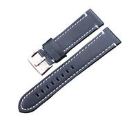 INEOUT Uhrenarmband Aus Echtem Leder, Handbuch, Männer, Dick, 7 Farben, 18 Mm, 20 Mm, 22 Mm, 24 Mm, Uhrenarmbänder, Edelstahlschnalle, Zubehör (Color : Blue Silver Buckle, Size : 24mm)