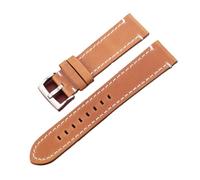 INEOUT Uhrenarmband Aus Echtem Leder, Handbuch, Männer, Dick, 7 Farben, 18 Mm, 20 Mm, 22 Mm, 24 Mm, Uhrenarmbänder, Edelstahlschnalle, Zubehör (Color : Brown Silver Buckle, Size : 24mm)