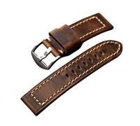 INEOUT Vintage Herren Lederarmband ölig Vintage erste Schicht Rindsleder 20 21 22 23 24 mm anpassbares Bronze-Uhrenarmband verdickt (Color : Silver clasp, Size : 23mm)