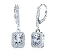 INFINIONLY Damen 925 Silber Creolen Ohrringe mit Quadratische Zirkonia Smaragdschliff Ohrhänger Brillant Diamant Ohrschmuck Frauen Hochzeits Bankett Schmuck