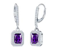 INFINIONLY Damen 925 Silber Smaragdschliff Creolen Ohrringe Quadratische Lila Zirkonia Ohrhänger Brillant Diamant Ohrschmuck Frauen Hochzeits Bankett Schmuck