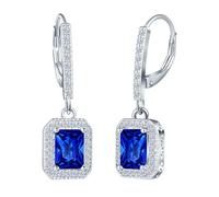 INFINIONLY Damen 925 Sterling Silber Blau Zirkonia Creolen Ohrringe Smaragdschliff Ohrhänger Brillant Diamant Ohrschmuck Hochzeits Bankett Schmuck