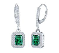 INFINIONLY Damen 925 Sterling Silber Grün Zirkonia Creolen Ohrringe Smaragdschliff Ohrhänger Brillant Diamant Ohrschmuck Hochzeits Bankett Schmuck