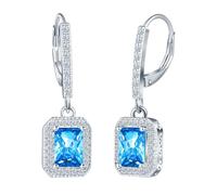INFINIONLY Damen 925 Sterling Silber Quadratische Meerblau Zirkonia Creolen Ohrringe Smaragdschliff Ohrhänger Brillant Diamant Ohrschmuck Frauen Hochzeits Bankett Schmuck