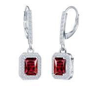 INFINIONLY Damen 925 Sterling Silber Quadratische Rot Zirkonia Creolen Ohrringe Smaragdschliff Ohrhänger Brillant Diamant Ohrschmuck Hochzeits Bankett Schmuck