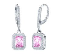 INFINIONLY Damen 925 Sterling Silber Rosa Zirkonia Creolen Ohrringe Smaragdschliff Ohrhänger Brillant Diamant Ohrschmuck Hochzeits Bankett Schmuck