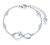INFINIONLY Damen Armbänder, 925 Sterling silber Armband, Unendlichkeits symbol armbänder mit Glücksklee, dekoriert mit diamanten, herz oder sternen, Silber, Intarsien Zirkon