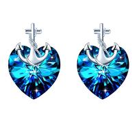 INFINIONLY Damen Blaue Herz Kristall Ohrringe Ohrhänger Elegante Anker Mädchen Ohrstecker Fashion 925 Silber Herz Ohrringe Ohrschmuck Kristalle Schmuck