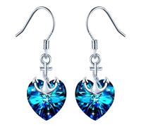 INFINIONLY Damen Blaue Herz Kristall Ohrringe Ohrhänger Elegante Anker Mädchen Ohrstecker Fashion 925 Silber Herz Ohrringe Ohrschmuck Kristalle Schmuck