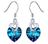 INFINIONLY Damen Blaue Herz Kristall Ohrringe Ohrhänger Elegante Herz mit Zirkonia Mädchen Ohrstecker Fashion 925 Silber Herz Ohrringe Ohrschmuck Kristall Schmuck