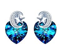 INFINIONLY Damen Blaue Kristall Herz Ohrringe Ohrhänger Elegante Mond - Stern mit Zirkonia Mädchen Ohrstecker Fashion 925 Silber Ohrringe Ohrschmuck Kristall Schmuck
