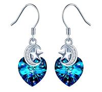 INFINIONLY Damen Blaue Kristall Herz Ohrringe Ohrhänger Elegante Mond - Stern mit Zirkonia Mädchen Ohrstecker Fashion 925 Silber Ohrringe Ohrschmuck Kristall Schmuck