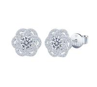 INFINIONLY Damen Diamant Blumen Ohrringe 925 Silber Sechs Lagen Blütenblätter Ohrstecker 1 Karat Moissanit D Farbe VVS1 Perfekt Geschliffene Diamant Ohrschmuck mit GRA Zertifikat Hochzeitsschmuck