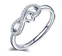 INFINIONLY-Damen Mädchen 925 Sterling Silber offener Ring, Unendlich Symbol Herz eingelegten Zirkon Ring, Verlobung Ehering, einstellbare Ringgröße, Weihnachten Geburtstag Geschenk