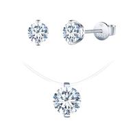 INFINIONLY Damen Solitär Diamant Ketten Halsreife und Ohrringe 925 Silber Schmuck-Sets Moissanit Halskette Anhänger Ohrstecker für Mädchen Choker mit Transparente Nylon kette D Farbe VVS1 Diamant