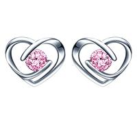 INFINIONLY Damen und Mädchen Herz Ohrringe, 925 Sterling silber ohrringe, Herz Diamant Ohrringe, Einfache bunte zirkon ohrstecker, Perfekter Schneidprozess, rosa zirkon