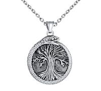 INFINIONLY Fashion Baum des Lebens Edelstahl Medaillon Halskette für Herren Damen Kreative Tree of Life Ketten mit Schlange Vintage Anhänger mit 55cm Kette Hip Hop Dekoration für Teenager