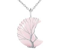 INFINIONLY Handgewebter Baum des Lebens mit Mond Halskette Anhänger Kreativer Mondförmige Rosenquarz Ketten und Edelstahl kette Fashion Damen Herren Körperketten