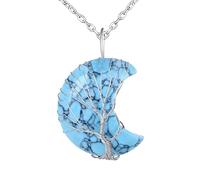 INFINIONLY Handgewebter Baum des Lebens mit Mond Halskette Anhänger Kreativer Mondförmige Türkis Ketten und Edelstahl kette Fashion Damen Herren Körperketten