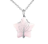 INFINIONLY Handgewebter Baum des Lebens mit Stern Halskette Anhänger Kreativer Sternförmiger Rosenquarz Ketten und Edelstahl kette Fashion Damen Herren Körperketten