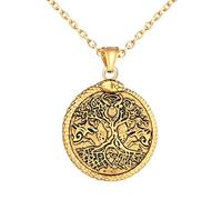 INFINIONLY Herren Damen Gold Baum des Lebens Medaillon Halskette Anhänger aus Edelstahl Kreative Tree of Life Ketten mit Schlange Vintage Anhänger mit 55cm Kette Hip Hop Dekoration für Teenager