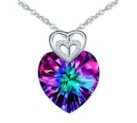 INFINIONLY "Herz des Ozeans" Halskette Anhänger für Damen und Mädchen, 925 Silber Ketten, Kristall Herz Halskette, Farbverlauf Kristall Anhänger, mit mini herz, 45cm Kette, eingelegter zirkon