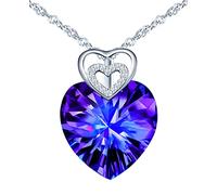 INFINIONLY "Herz des Ozeans" Halskette Anhänger für Damen und Mädchen, 925 Silber Ketten, Lila Kristall Herz Halskette, Farbverlauf Kristall Anhänger, mit mini herz, 45cm Kette, eingelegter zirkon