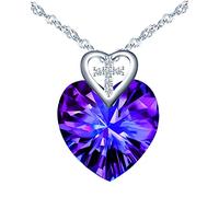 INFINIONLY Herz des Ozeans Halskette Anhänger für Damen und Mädchen, 925 Silber Ketten, Lila Kristall Herz Halskette, Farbverlauf Kristall Anhänger, mit mini Kreuz, 45cm Kette, eingelegter zirkon