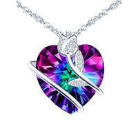 INFINIONLY Herz des Ozeans Halskette für Damen und Mädchen, 925 Silber Ketten, Farbverlauf Kristall Herz Halskette Anhänger, Rosen eingelegt, eingelegter zirkon, glänzend und elegant, 45cm Kette