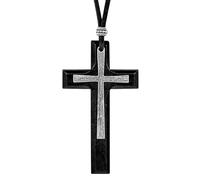 INFINIONLY Holz kreuz Ketten Halskette mit Baumwollkordel Klassischer Doppelschichtiger Großer Schwarzes Kreuzanhänger für Damen und Herren Fashion Sautoirs