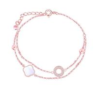 INFINIONLY Mode Damen Silber Armband 925 Silber Weißes Perlmutt - Kreis mit Zirkonia Armbänder Elegante Doppelte Verstellbares Ankerkette Kleeblatt Mädchen Rosegold Armband