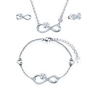 INFINIONLY Schmuck-Sets, Damen Mädchen Halskette Anhänger Armband Ohrring, 925 silber Halskette Armband Ohrring, Glücks klee-Unendlichkeits symbol Schmuck-Sets, eingelegter zirkon, Silber