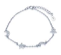 Infinite U Elegantes Damen-Charm-Armband mit Sternen und Monden, 925er-Sterlingsilber, Zirkonia, verstellbare Handkette, Silber, Einheitsgröße, Sterling-Silber