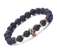 Infinite U Lavastein Perlen Totenkopf Armband Elastisch Legierung Armband Unisex Therapiearmband gut für Yoga und Meditation Schwarz Gold 18cm Gummi Ohne Stein, 18 cm, Gummi, Ohne Stein